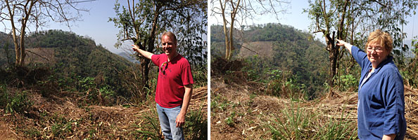 Dean/Sandy pointing to Sesawng Mountain